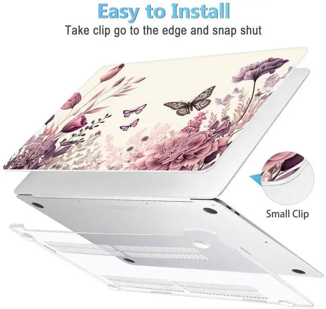 Alt view image 3 of 5 - Mektron Case for MacBook Air 13 inch M1 A2337 A2179 A1932,Hard Cover 2018-2021 Air 13-inch with Touch bar, Exclusively Designed Protective Shell with Screen Protector, Butterfly Flower C074