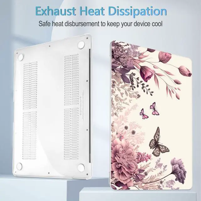 Alt view image 4 of 5 - Mektron Case for MacBook Air 13 inch M1 A2337 A2179 A1932,Hard Cover 2018-2021 Air 13-inch with Touch bar, Exclusively Designed Protective Shell with Screen Protector, Butterfly Flower C074