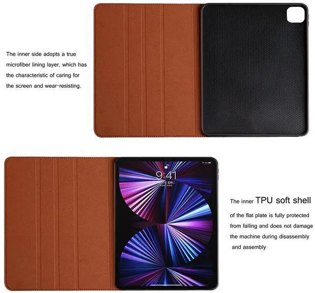 Alt view image 3 of 5 - NANRUIL for Ipad Case 9.7-inch 5th/6th Gen 2017/2018 and Air 1st/2nd Generation 2013/2014 Genuine Leather Cover Protective Shell,Auto Wake/Sleep.Brown