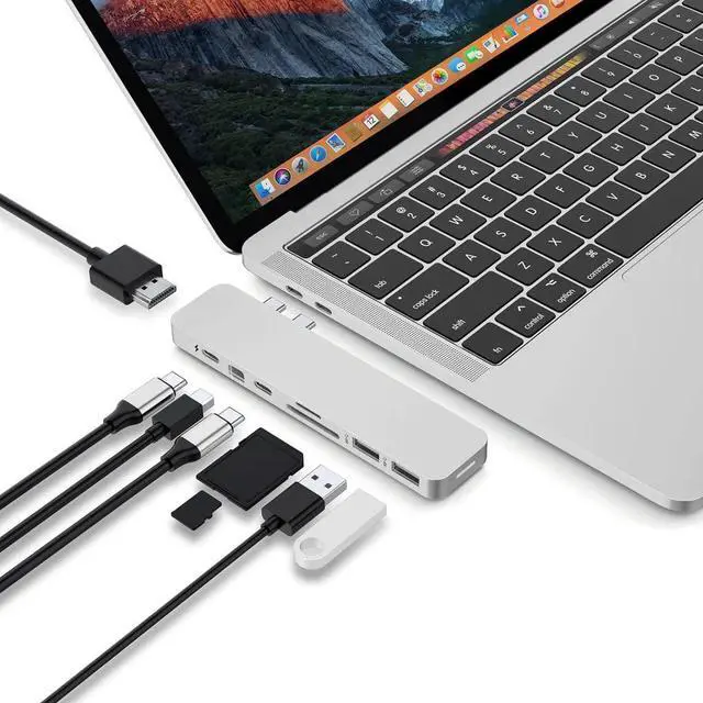 Alt view image 2 of 5 - 7-in-2 - NECESSARY - MacBook Pro/Air USB-C Hub Adapter - Multi-Port Docking Station with 4K HDMI, Ethernet, 3 USB 3.0, SD/TF Card Reader and USB-C Power Delivery (Silver)