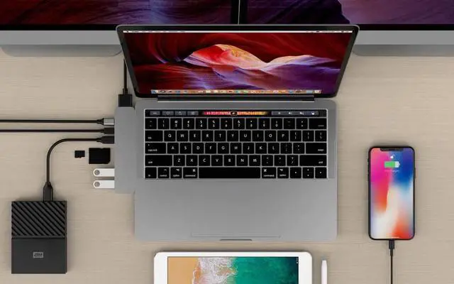 Alt view image 3 of 5 - 7-in-2 - NECESSARY - MacBook Pro/Air USB-C Hub Adapter - Multi-Port Docking Station with 4K HDMI, Ethernet, 3 USB 3.0, SD/TF Card Reader and USB-C Power Delivery (Silver)