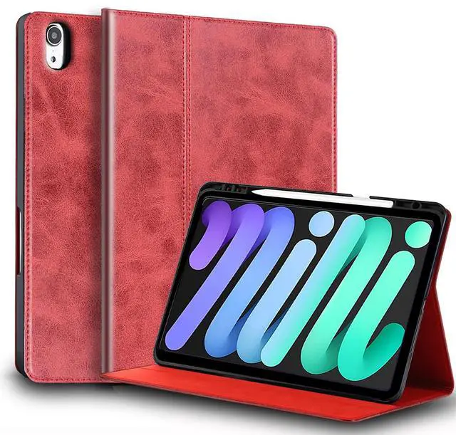 Main image of NANRUIL for Ipad Mini 7th Gen A17 Pro Case 2024 and Ipad Mini 6th Gen 8.3 inch 2021 Genuine Leather Cover Protective Shell,Built-in Pencil Holder and Auto Wake/Sleep.Red
