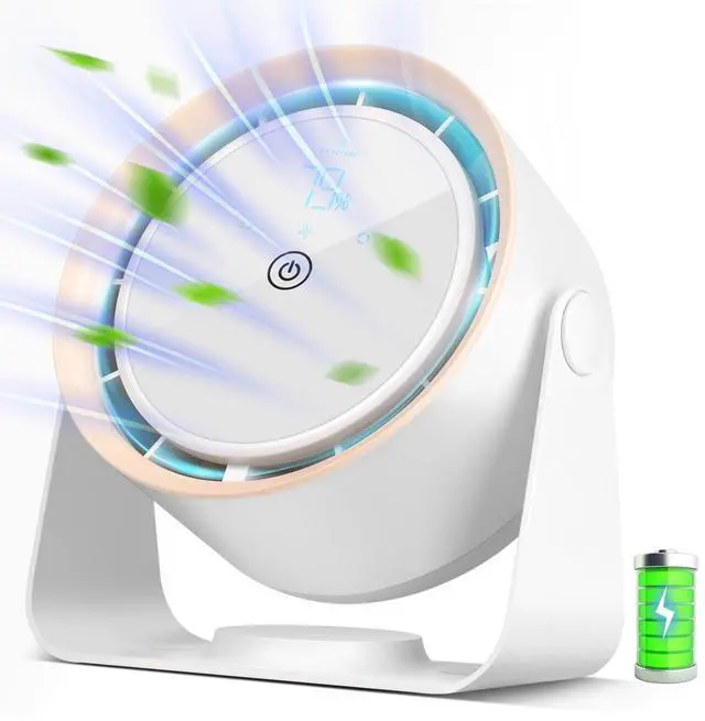Main image of Nezylaf Rechargeable Desk Fan, 5-Speed Quiet Strong Airflow Battery Operated Table Fan with Touchscreen Digital Display. Portable USB Powered Fan for Office, Bedroom, Kitchen, Small Travel Camping