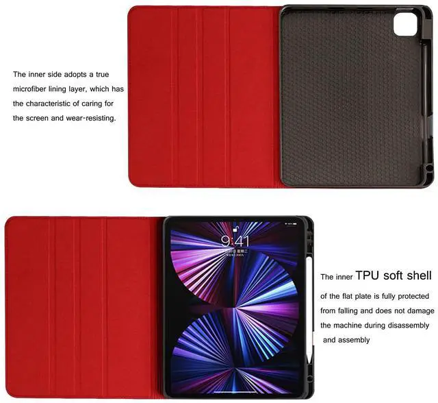 Alt view image 5 of 5 - NANRUIL for Ipad Mini 7th Gen A17 Pro Case 2024 and Ipad Mini 6th Gen 8.3 inch 2021 Genuine Leather Cover Protective Shell,Built-in Pencil Holder and Auto Wake/Sleep.Red