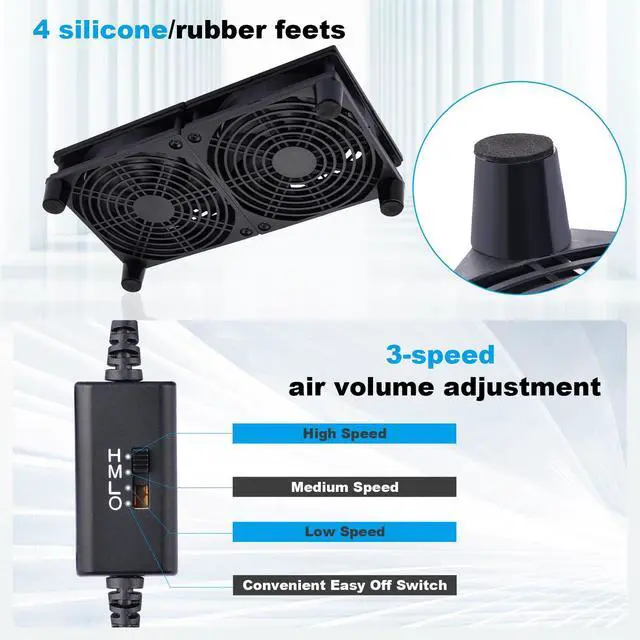 Alt view image 3 of 5 - NewHail Quiet Dual 120mm USB Fan Dual-Ball Bearings, USB Fan 5V, with L/M/H 3-Degree Speed Controller High Airflow Cooling Fan for Router Modem Receiver DVR PlayStation Xbox TV Box