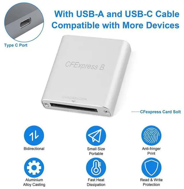 Alt view image 3 of 5 - NFHK USB3.1 Type-C USB3.0 Type-A to CF Express Extension Card Reader CFE Type-B Support R5 Z6 Z7 CFB Memory Card