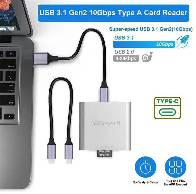 Alt view image 5 of 5 - NFHK USB3.1 Type-C USB3.0 Type-A to CF Express Extension Card Reader CFE Type-B Support R5 Z6 Z7 CFB Memory Card