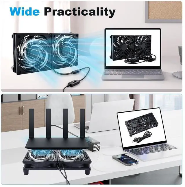 Alt view image 5 of 5 - NewHail Quiet Dual 120mm USB Fan Dual-Ball Bearings, USB Fan 5V, with L/M/H 3-Degree Speed Controller High Airflow Cooling Fan for Router Modem Receiver DVR PlayStation Xbox TV Box