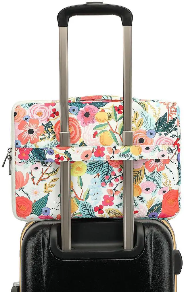 Alt view image 4 of 5 - SANFAN 360deg Protective Laptop Sleeve Case Bag with 3 Pockets,Handle,Luggage Strap for MacBook Pro 14 inch and 14 inch-14.4 inch Screen Laptop (Watercolor Flowers)