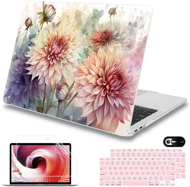 Main image of Mektron Case for MacBook Air 13 inch M1 A2337 A2179 A1932,Hard Cover 2018-2021 Air 13-inch with Touch ID, Exclusively Designed Protective Shell with Keyboard Skin+Screen Protector,Watercolor Dahlias