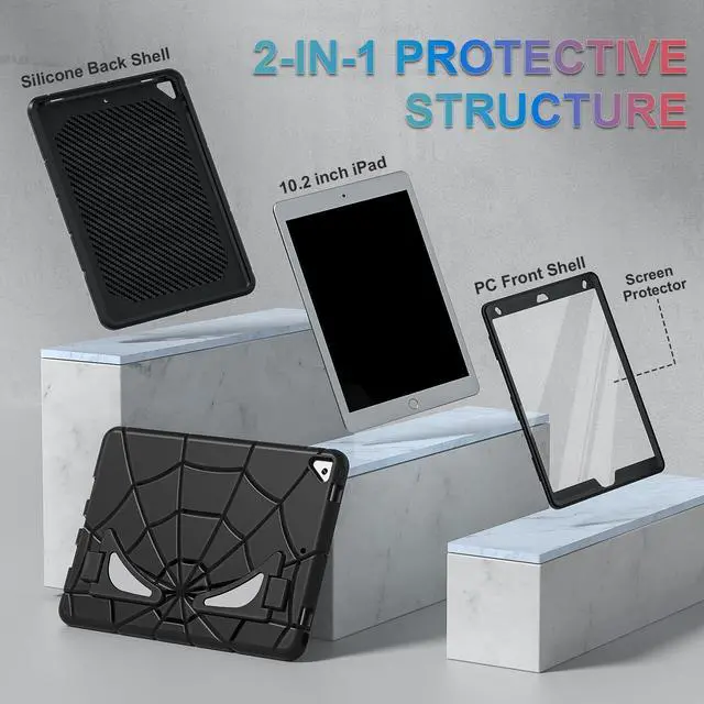 Alt view image 4 of 5 - Nitupai Case for iPad 10.2 Case for Kids iPad 9th / 8th / 7th Generation Gen Case Heavy Duty Shockproof Rugged Protective Cover 10.2 Inch with Stand for Kids, Black+Black