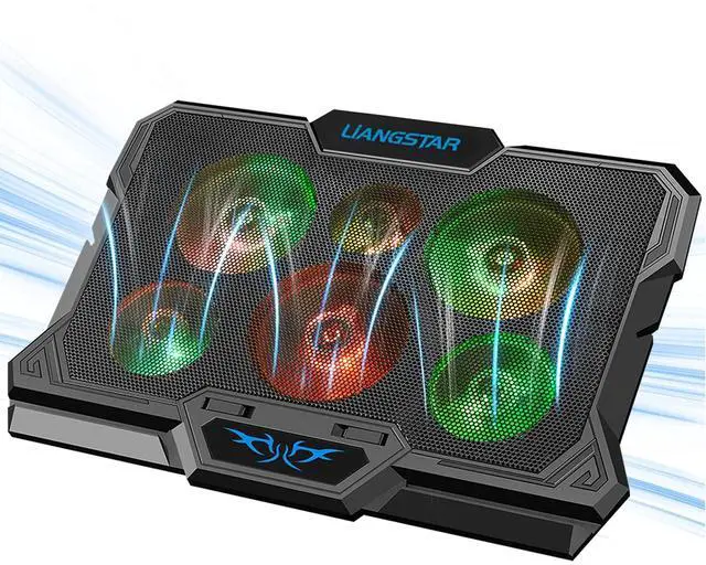 Main image of Laptop Cooling Pad, Laptop Cooler with 6 Quiet Fans RGB 7 Color Light for 15.6-17 Inch Laptop Cooling Fan Stand, Portable Slim USB Powered Gaming Laptop Cooling Pad, Switch Control Fan Speed(Black)