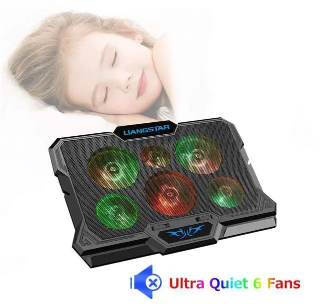 Alt view image 2 of 5 - Laptop Cooling Pad, Laptop Cooler with 6 Quiet Fans RGB 7 Color Light for 15.6-17 Inch Laptop Cooling Fan Stand, Portable Slim USB Powered Gaming Laptop Cooling Pad, Switch Control Fan Speed(Black)