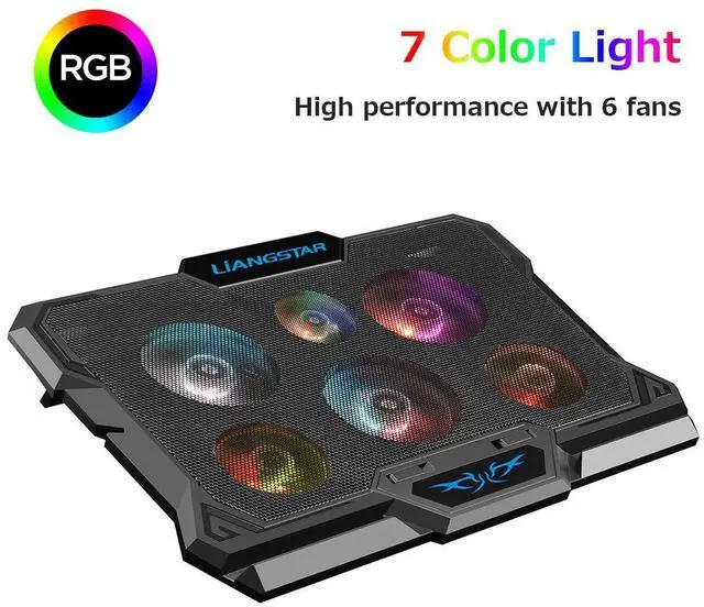 Alt view image 3 of 5 - Laptop Cooling Pad, Laptop Cooler with 6 Quiet Fans RGB 7 Color Light for 15.6-17 Inch Laptop Cooling Fan Stand, Portable Slim USB Powered Gaming Laptop Cooling Pad, Switch Control Fan Speed(Black)