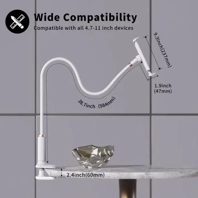 Alt view image 2 of 5 - Niumowa Gooseneck Tablet Holder - Flexible Stand, Tablet Holder,Cell Phone Holder,Cell Stand, Flexible Adjustable Arm in Bed for/Mobile Phone/Switch/etc, 98 cm Total Length (White)