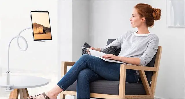 Alt view image 4 of 5 - Niumowa Gooseneck Tablet Holder - Flexible Stand, Tablet Holder,Cell Phone Holder,Cell Stand, Flexible Adjustable Arm in Bed for/Mobile Phone/Switch/etc, 98 cm Total Length (White)