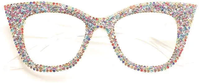 Alt view image 3 of 5 - mincl Cat Eye Reading Glasses Bling Rhinestones Crystal Black Diamond Frame Eyewear Anti Blue Light Reader (clear, 1.25x)