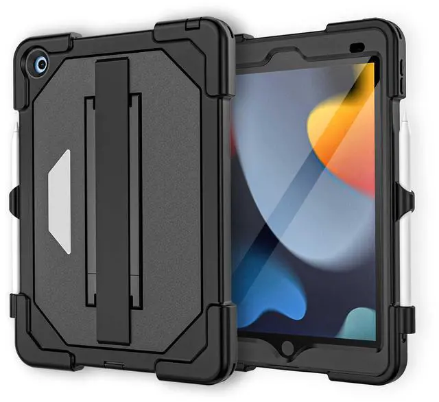 Main image of for iPad 9th/8th/7th Generation Case, iPad 10.2 Case (2021/2020/2019), Built-in Screen Protector, Heavy Duty Protective Case with Kickstand & Hand Strap, Full Body Shockproof Protective Cover (Black)