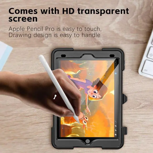 Alt view image 4 of 5 - for iPad 9th/8th/7th Generation Case, iPad 10.2 Case (2021/2020/2019), Built-in Screen Protector, Heavy Duty Protective Case with Kickstand & Hand Strap, Full Body Shockproof Protective Cover (Black)
