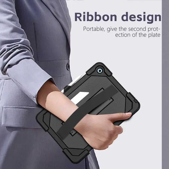 Alt view image 5 of 5 - for iPad 9th/8th/7th Generation Case, iPad 10.2 Case (2021/2020/2019), Built-in Screen Protector, Heavy Duty Protective Case with Kickstand & Hand Strap, Full Body Shockproof Protective Cover (Black)