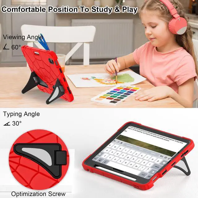 Alt view image 5 of 5 - Case for iPad Air 11 Inch Case M2 / M3 (2024/2025) iPad Air 5th/4th Generaton 10.9 Inch (2022/2020) 6th Generation 2024 Cover for Kids with Pen Holder Screen Protector Thickned Cornor, Red Black