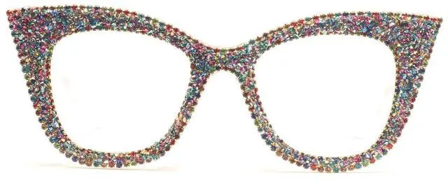 Main image of mincl Cat Eye Reading Glasses Bling Rhinestones Crystal Black Diamond Frame Eyewear Anti Blue Light Reader (clear, 1.75x)