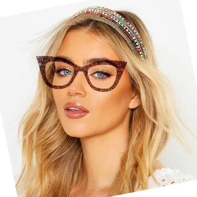 Alt view image 4 of 5 - mincl Cat Eye Reading Glasses Bling Rhinestones Crystal Black Diamond Frame Eyewear Anti Blue Light Reader (clear, 1.75x)