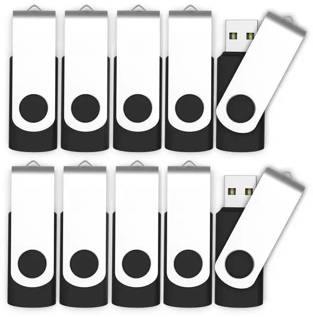 Main image of MOSDART No Logo USB2.0 4GB Flash Drive, Swivel Design with LED Indicator, Keychain Loop, FAT32 Memory Stick for Data Storage, Black(Pack of 10)