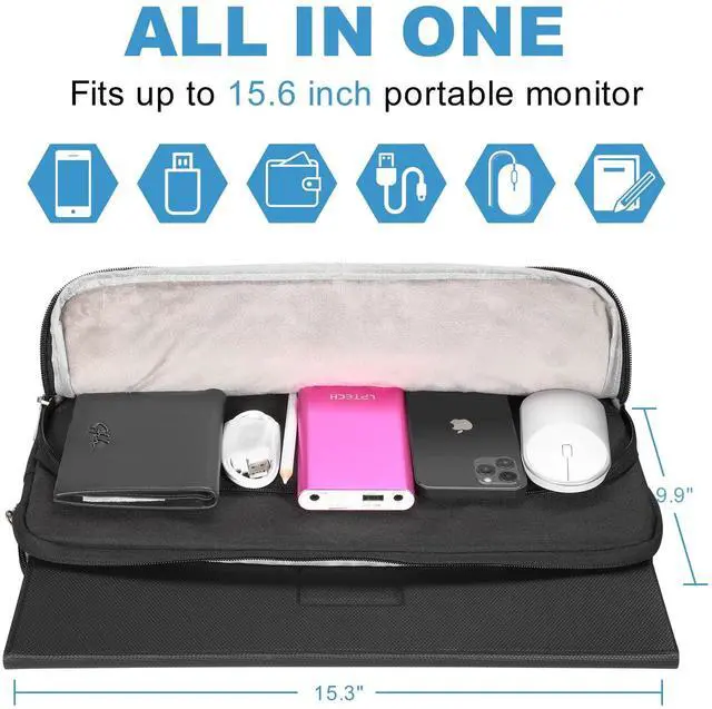 Alt view image 2 of 5 - Losong Portable Monitor Case 15.6 Inch, Protective Carrying Sleeve Storage Bag, Display Bag with Accessory Pocket for 15.6 Inch Portable Monitor, Size-15.3"x9.9" Black