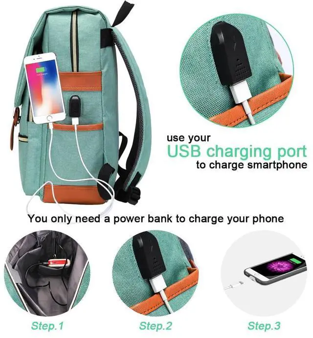 Alt view image 3 of 5 - Modoker Vintage Laptop Backpack for Women Men,Travel Backpacks with USB Charging Port Fashion Backpacks for Working Women Fits 15.6Inch Notebook, Green