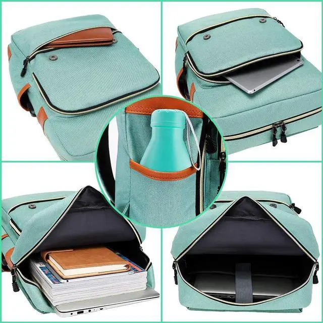 Alt view image 4 of 5 - Modoker Vintage Laptop Backpack for Women Men,Travel Backpacks with USB Charging Port Fashion Backpacks for Working Women Fits 15.6Inch Notebook, Green