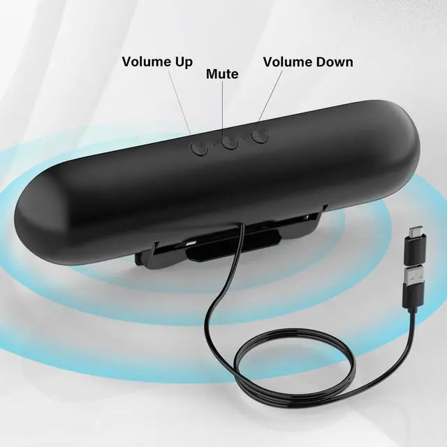 Alt view image 4 of 5 - LXTNFU Computer Speakers for Desktop Monitor,Single Speakers for Desktop PC,Laptop Speaker with Loud Sound,Volume Control Easily Clamps to Monitors(USB-C to USB Adapter Included) (Black)
