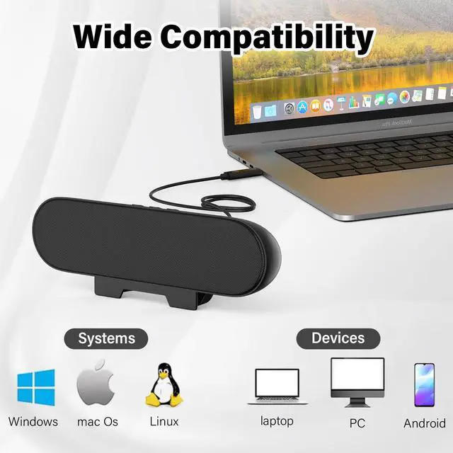 Alt view image 5 of 5 - LXTNFU Computer Speakers for Desktop Monitor,Single Speakers for Desktop PC,Laptop Speaker with Loud Sound,Volume Control Easily Clamps to Monitors(USB-C to USB Adapter Included) (Black)