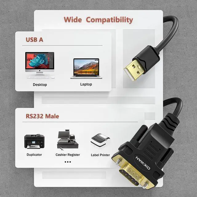 Alt view image 5 of 5 - OIKWAN USB to RS232 Serial DB9 Male Cable, 2-Pack