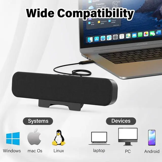Alt view image 5 of 5 - OGUPGX Computer Speakers for Desktop Pc, Monitor Speakers for Laptop,Pc Speakers with Loud Sound,Volume Control Easily Clamps to Monitors(USB-C to USB Adapter Included) (Black)