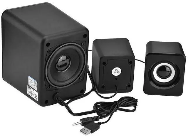 Alt view image 2 of 3 - 3W Treble and Bass Independent Adjustment Mini Subwoofer, Rear 3 Inch Bass Speaker DV 5V & USB 5V Wired Speaker, Tablet PC for Cellphone(Black)