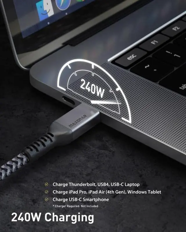 Alt view image 4 of 5 - Maxonar [2 Pack 3.3FT] Thunderbolt 4 Cable, 240W Thunderbolt Cable 40Gbps Sync 8K/5K@60Hz Display and for Thunderbolt 4, Thunderbolt 3, USB4, and USB-C Devices