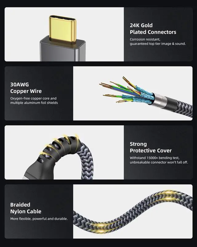 Alt view image 5 of 5 - Maxonar [2 Pack 3.3FT] Thunderbolt 4 Cable, 240W Thunderbolt Cable 40Gbps Sync 8K/5K@60Hz Display and for Thunderbolt 4, Thunderbolt 3, USB4, and USB-C Devices