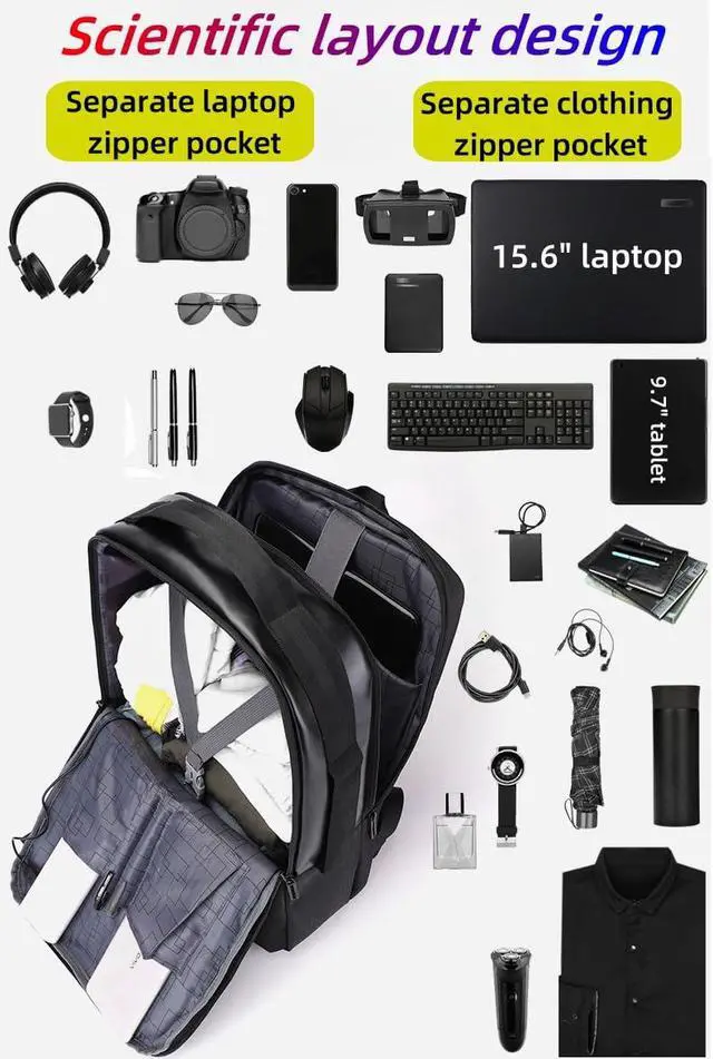 Alt view image 3 of 5 - ORILOOSEN Business travel laptop backpack USB charging port,15.6laptop backpack Separate laptop pocket water resistant Men,carry on backpack,college backpack (01#Grey)