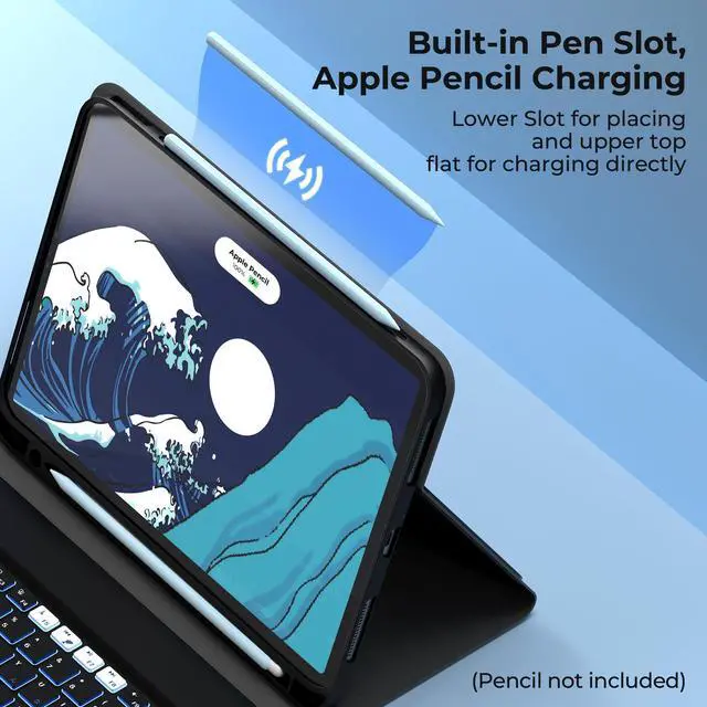 Alt view image 4 of 5 - OHY iPad 11th 10th Generation Case with Keyboard - XVX 7 Colors Backlit Wireless Detachable Folio Keyboard Cover with Pencil Holder for iPad 11-inch A16 2025 10th Gen 10.9 Inch 2022 (Black)