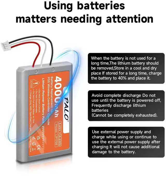 Alt view image 4 of 5 - Palogreen 3 Pack 4000mAh LIP1708 Battery-3.65V/14.6Wh Lithium Battery for Sony-PS5 Dual Sense Controller CFI-ZCT1W Gamepad