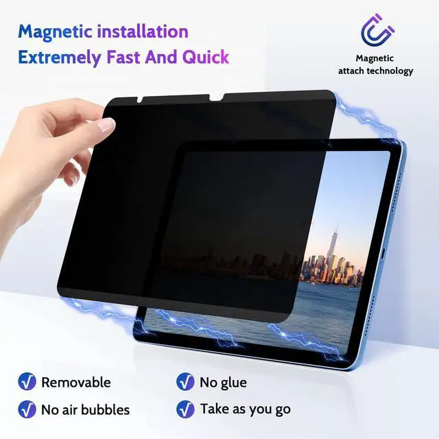 Alt view image 2 of 5 - Peslv Magnetic Privacy Screen Protector for iPad 10th 2022 10.9" & iPad 11th A16 2025 11", Removable Anti Blue Light Glare Spy Private Filter, High Sensitive Bubble-Free Black Security Screen