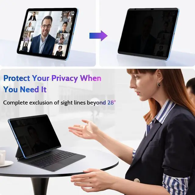 Alt view image 3 of 5 - Peslv Magnetic Privacy Screen Protector for iPad 10th 2022 10.9" & iPad 11th A16 2025 11", Removable Anti Blue Light Glare Spy Private Filter, High Sensitive Bubble-Free Black Security Screen