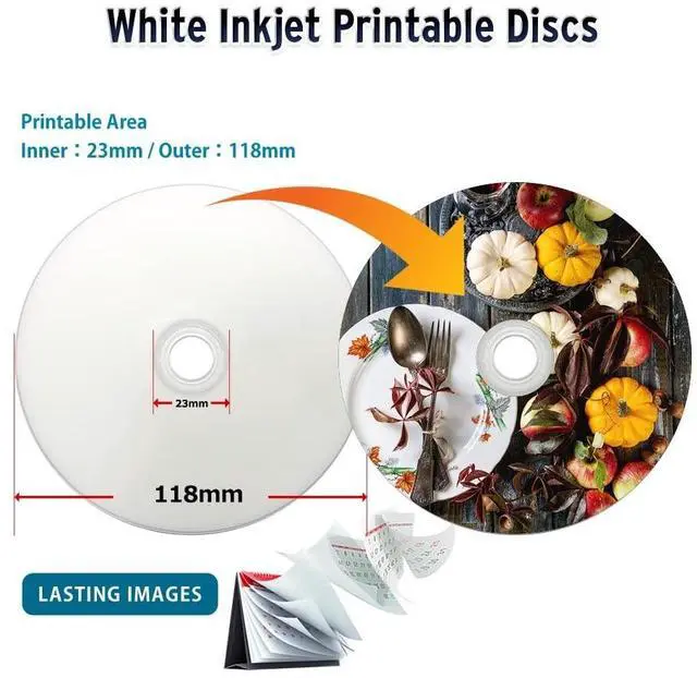 Alt view image 3 of 5 - PlexDisc DVD+R 4.7GB 16X White Inkjet Printable Hub Printable - 100pk Cake Box (FFB) 63C-215-BX, 100 pieces