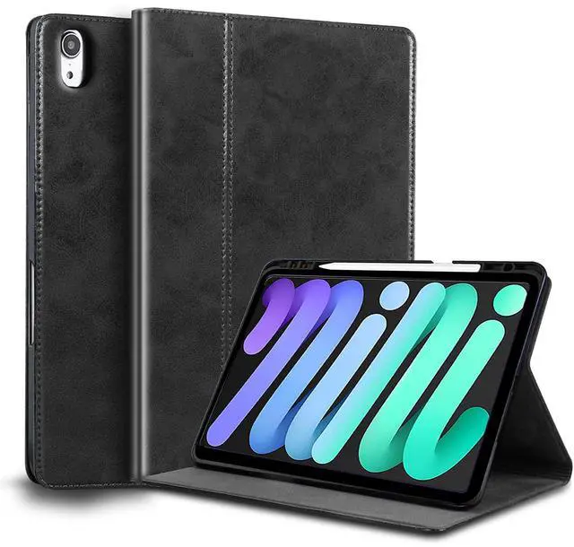 Main image of NANRUIL for iPad mini 7th Gen A17 Pro Case 2024 and iPad mini 6th Gen 8.3 inch 2021 Genuine Leather Cover Protective Shell,Built-in Pencil Holder and Auto Wake/Sleep.Black