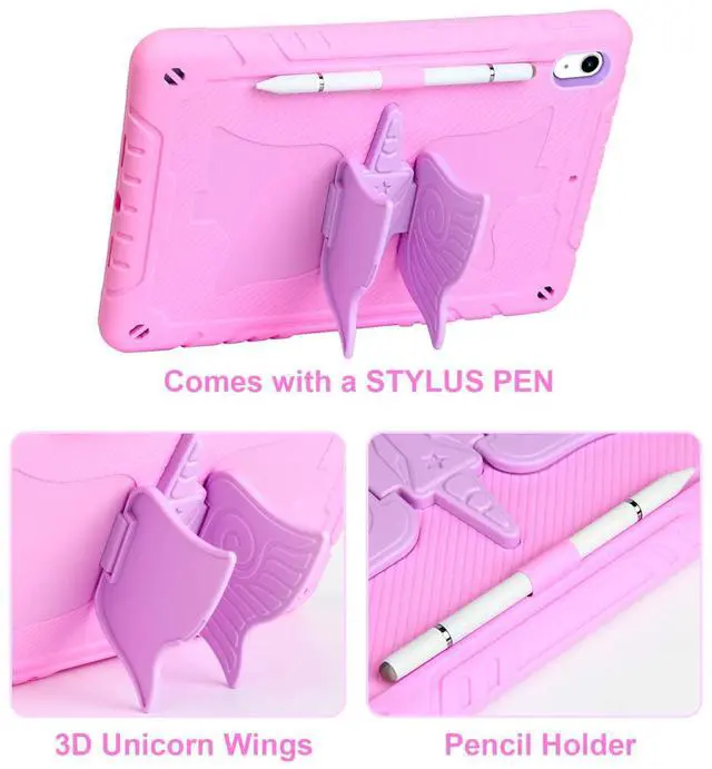 Alt view image 4 of 5 - Paorixln for iPad 10th Generation 2022 Case, iPad 10.9 Cover with Stylus Pencil& Shoulder Straps& Unicorn Stand, Fully-Body Rugged Heavy Duty Shockproof, Cute Tablet Case for Kids Girls (Pink)