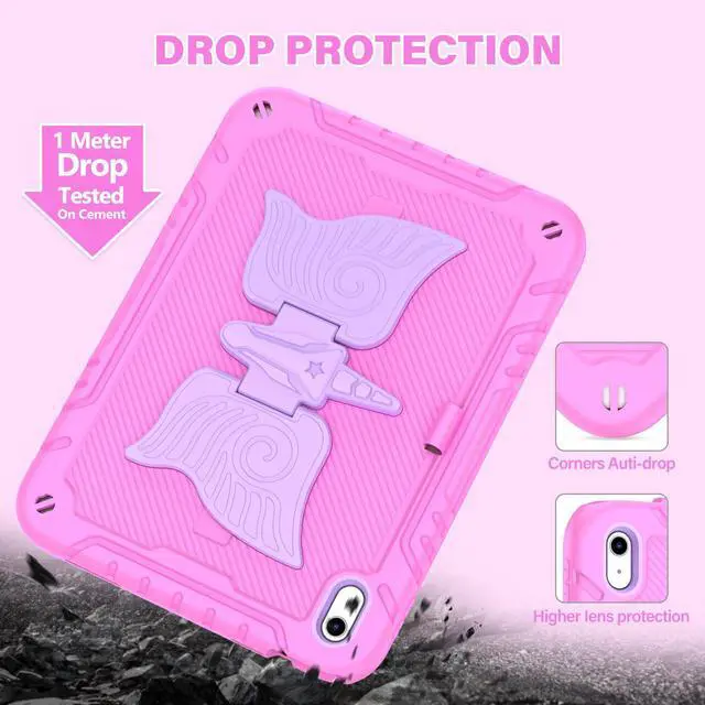 Alt view image 5 of 5 - Paorixln for iPad 10th Generation 2022 Case, iPad 10.9 Cover with Stylus Pencil& Shoulder Straps& Unicorn Stand, Fully-Body Rugged Heavy Duty Shockproof, Cute Tablet Case for Kids Girls (Pink)