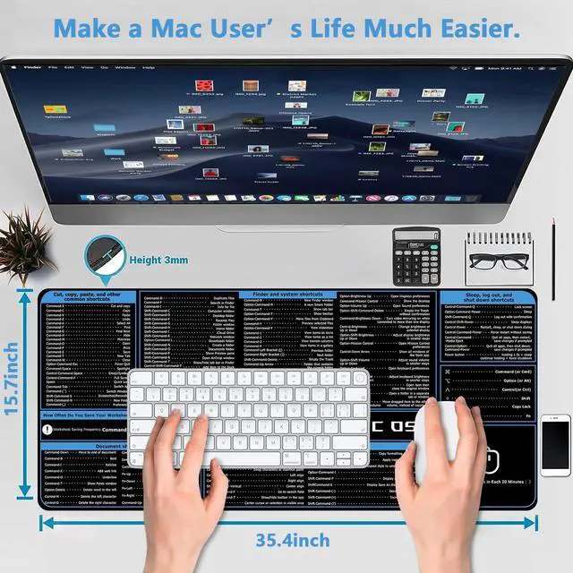 Alt view image 2 of 5 - ProbTis Keyboard Shortcut Mouse Pad Compatible with MacOS, Computer Shortcut Cheat Sheet Mousepad, Stitched Edges, Non-Slip Base Keyboard Mats, XXL Large Desk Mat, 35.4x15.7, Office Gifts