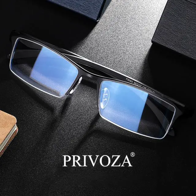 Alt view image 4 of 5 - PRIVOZA Blue Light Glasses for Men Semi Rimless Rectangular Computer Glasses Blue Blocker Anti Glare UV400 Protection (Black)