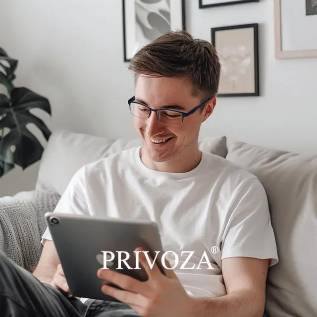 Alt view image 2 of 5 - PRIVOZA Blue Light Glasses for Men Semi Rimless Rectangular Computer Glasses Blue Blocker Anti Glare UV400 Protection (Blue)